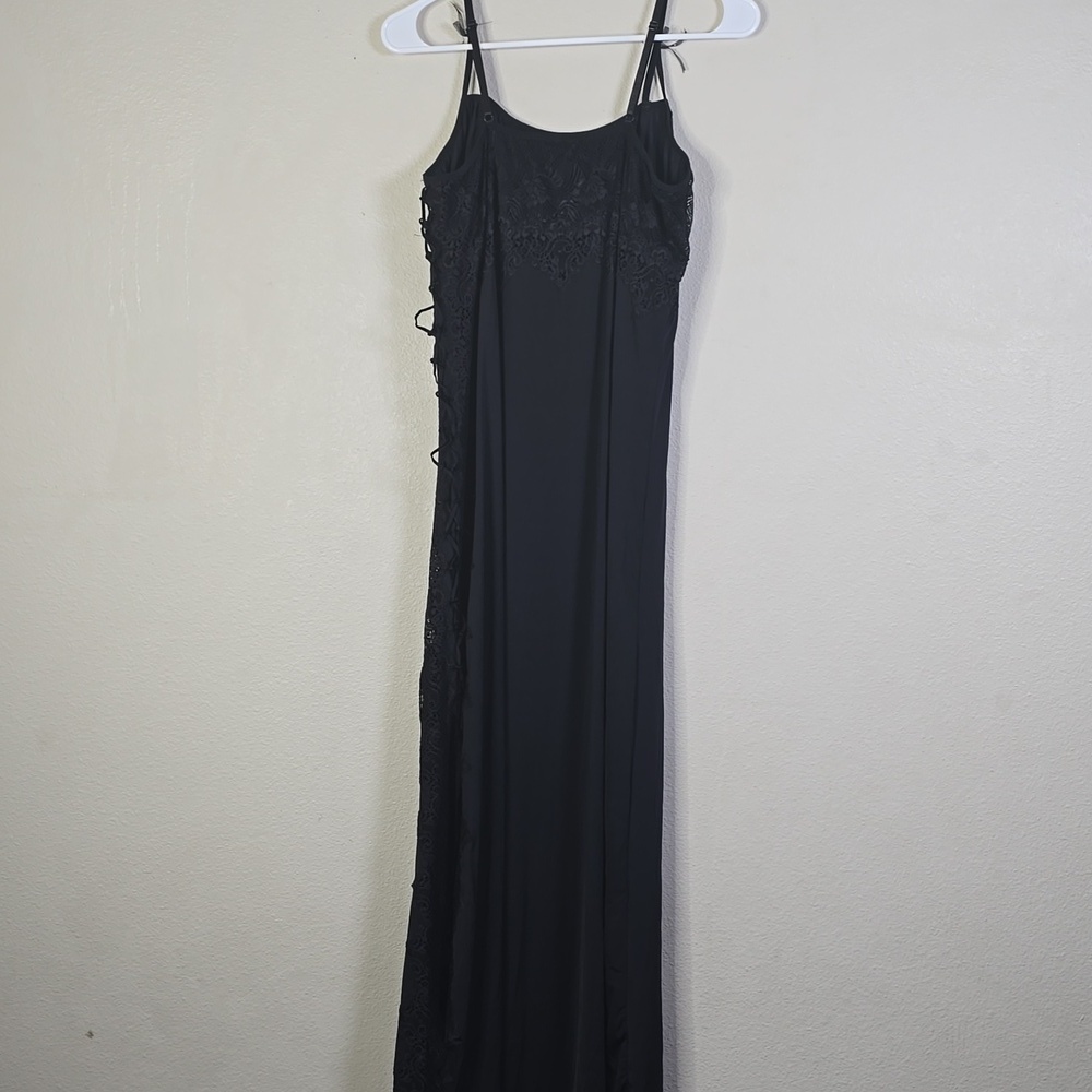 Rhonda Shear Maxi Gown alegant Black Whimsigoth Lace Dress Open Slid 1X. - Picture 7 of 11